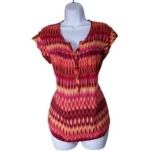 Apt. 9 Women's Pink Orange & Maroon short sleeve blouse size M